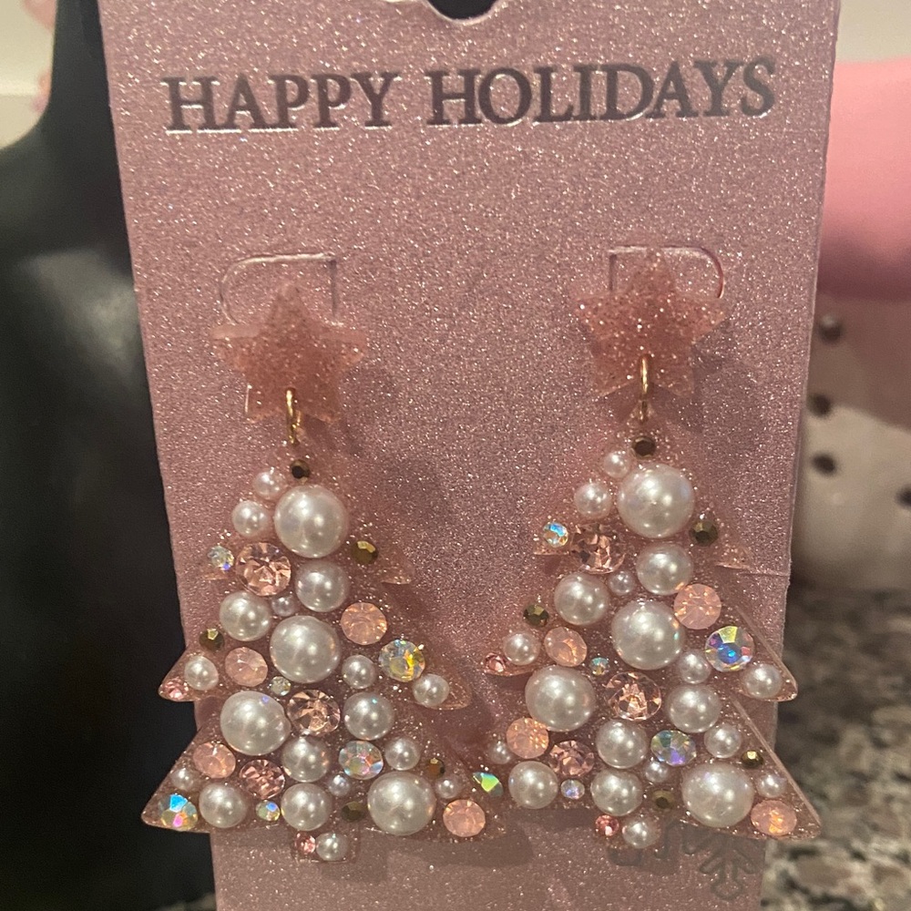 Pink NWT Holiday Tree Earrings